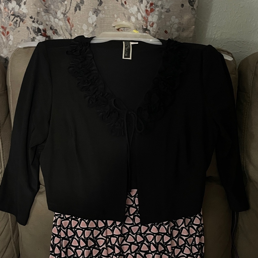 Julian Taylor Black and Pink Geometric Dress with Cardigan